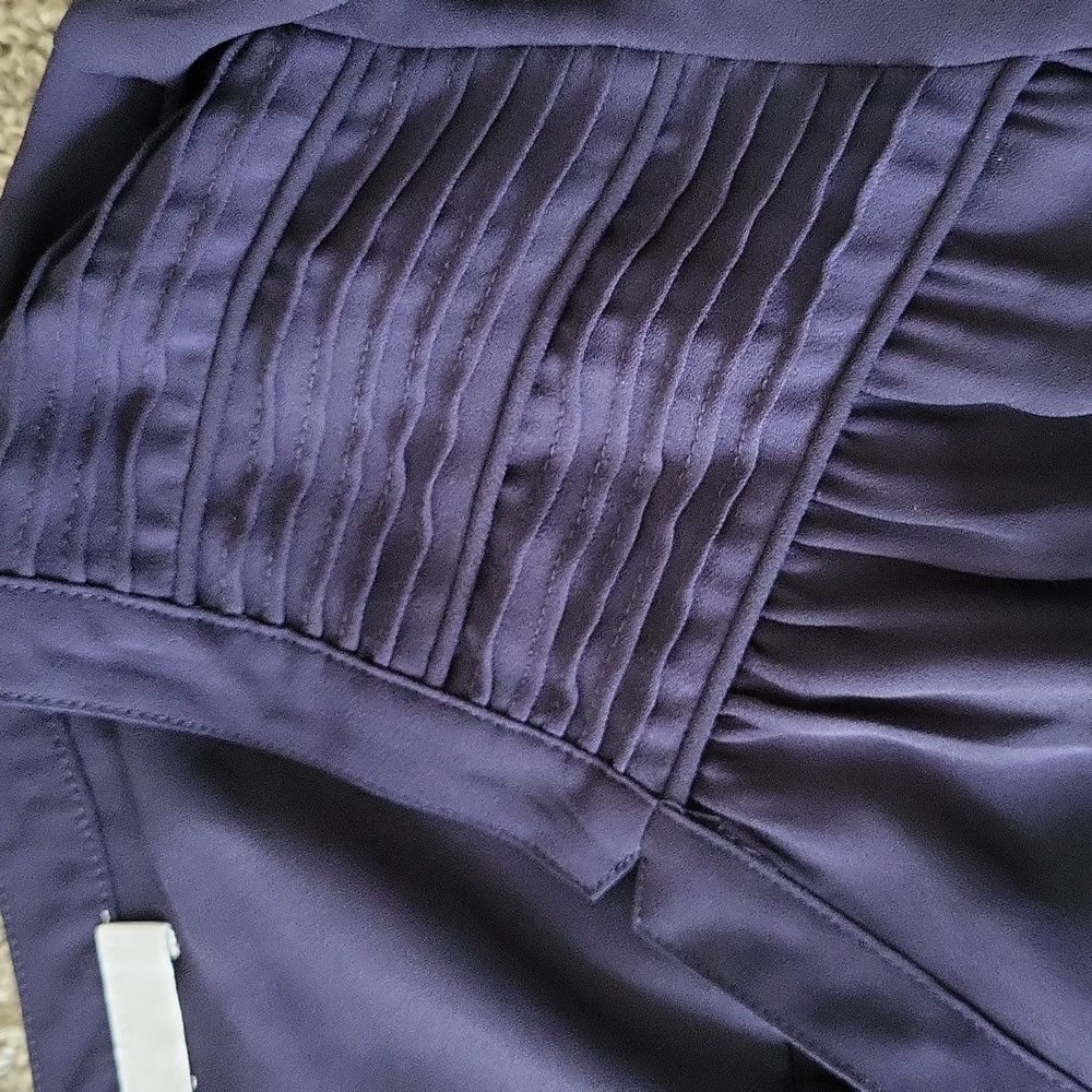 EUC DR2 women's ruffled shoulder adjustable sleeve mini dress, S, navy, lined - Picture 7 of 8